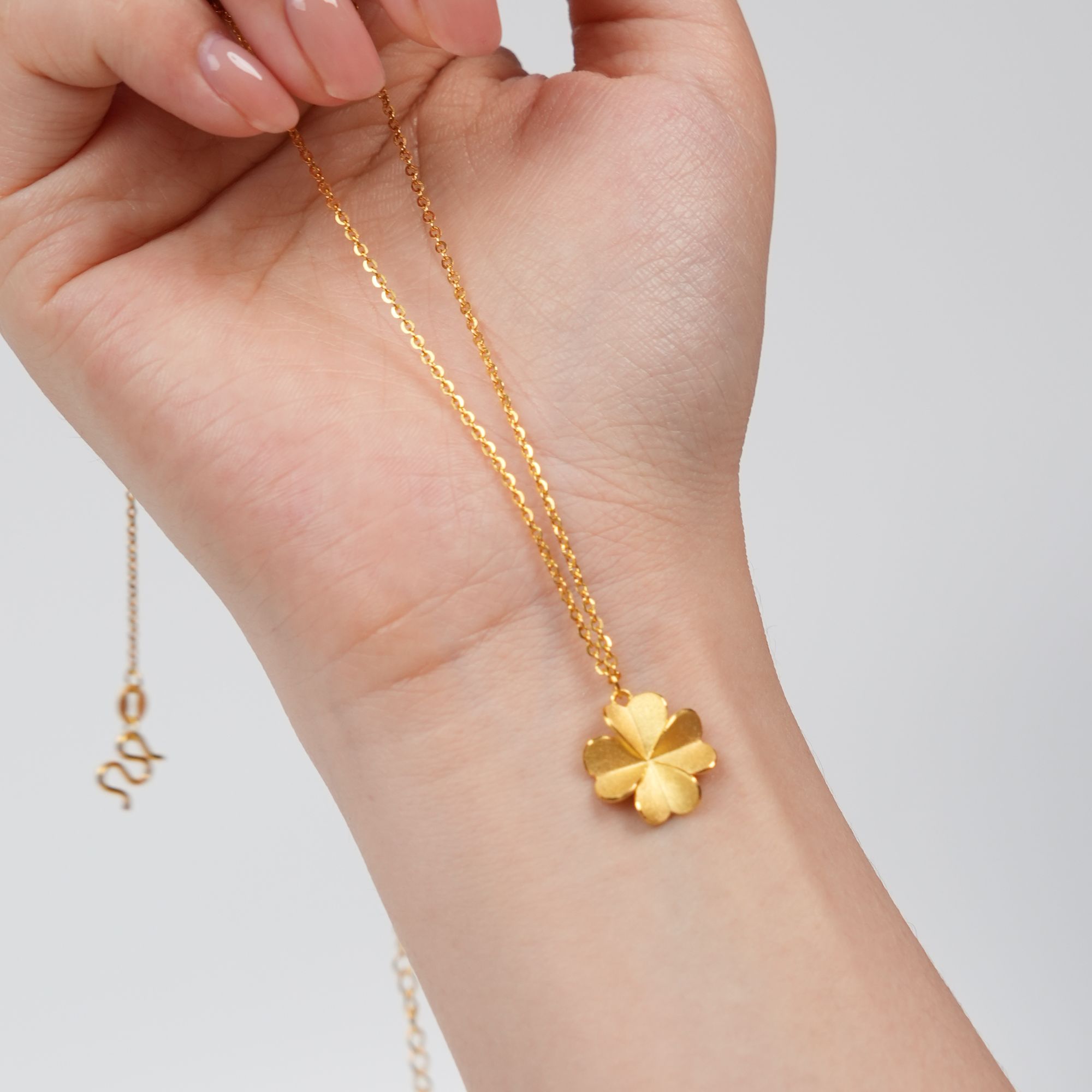 【金项链】磨砂四叶草黄金套链5D足金999【零附加】精致百搭通勤