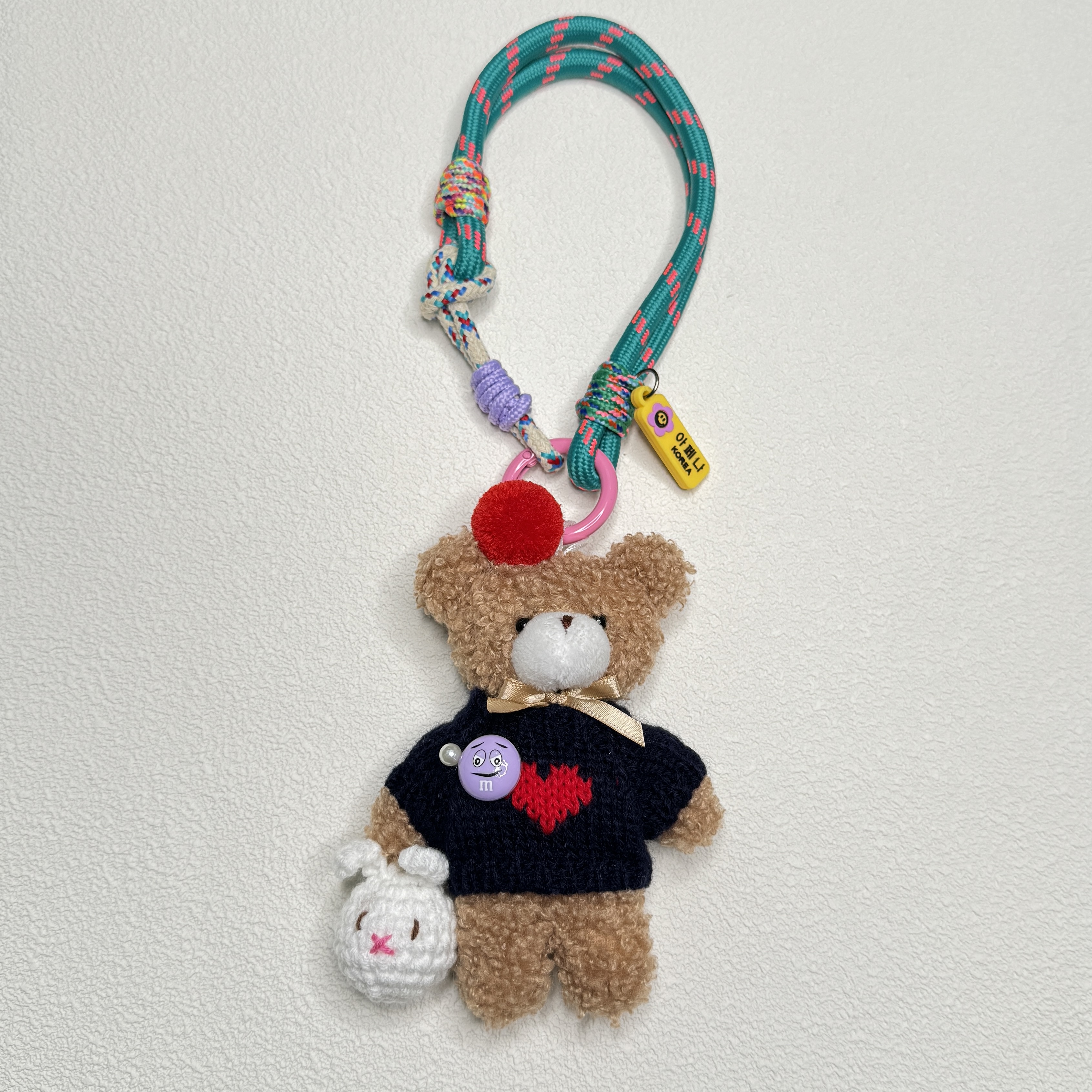 A.FLORE韩国原创手工可爱包包挂件挂饰藏蓝爱心毛衣手拎兔头小熊