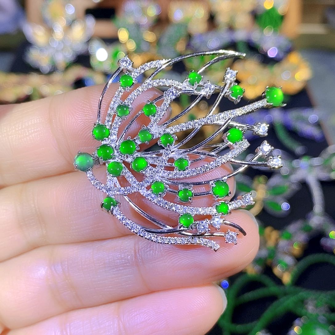 吊坠(不含链)银S925镶嵌翡翠