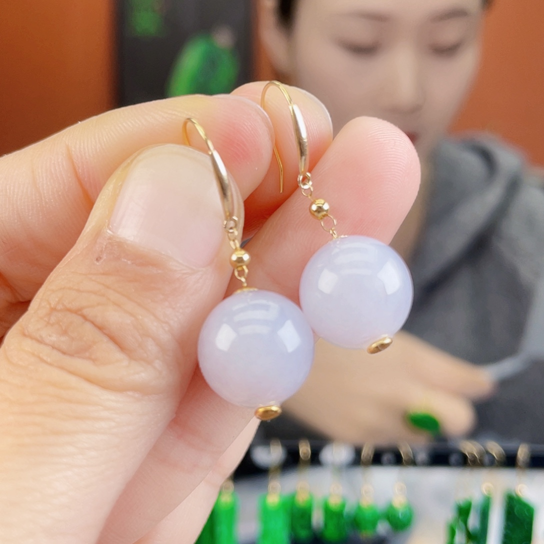 翡翠18K金镶嵌耳饰