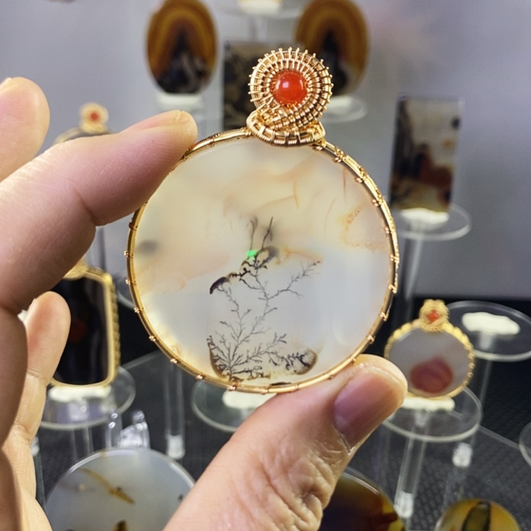 合成碳硅石非金属时尚图纹画面石饰品