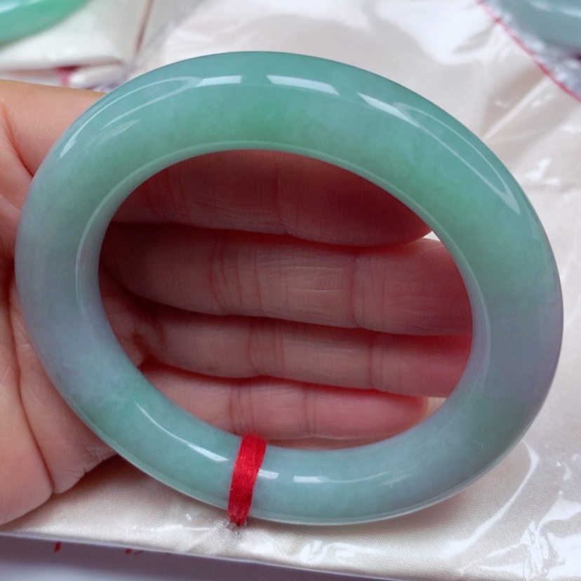 【闪购商品】翡翠手镯（圆镯）未镶嵌冰糯葡萄绿圆条手镯5455圈13号