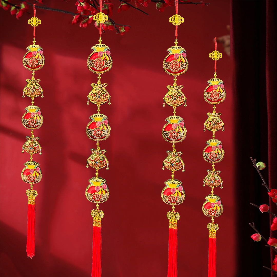 【滴油钱袋铃铛】高档福字丝光钱袋挂件乔迁新居客厅玄关装饰灯笼串