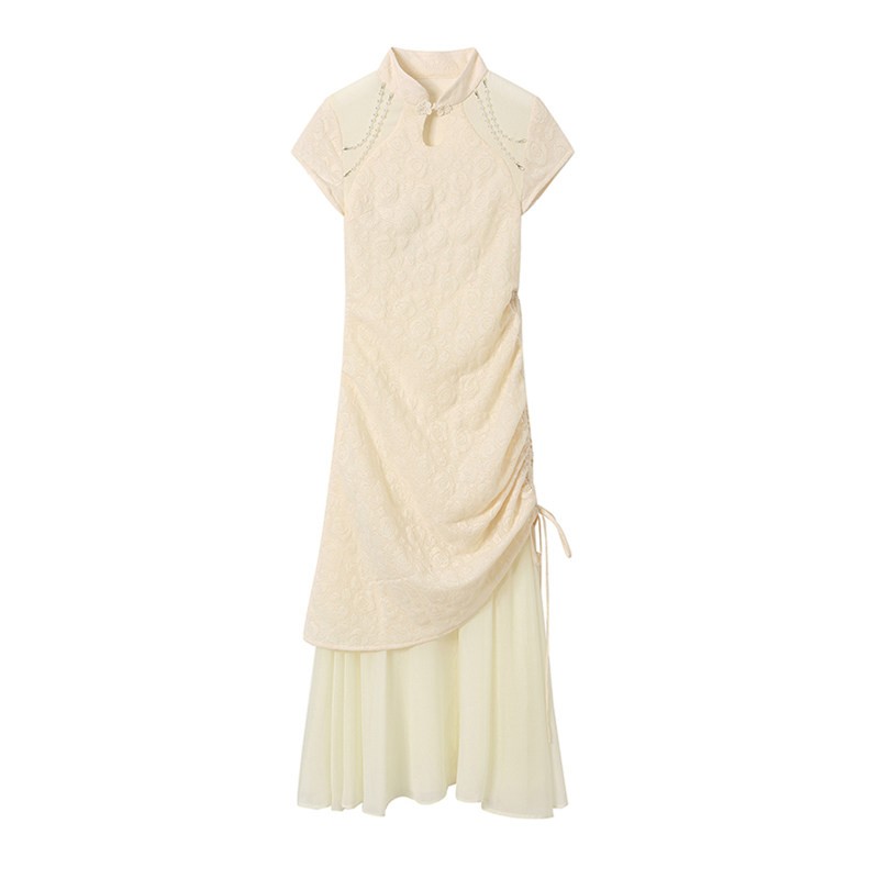 若琳专属【苍玉】新中式夏季连衣裙显瘦气质裙子收腰蕾丝改良旗袍