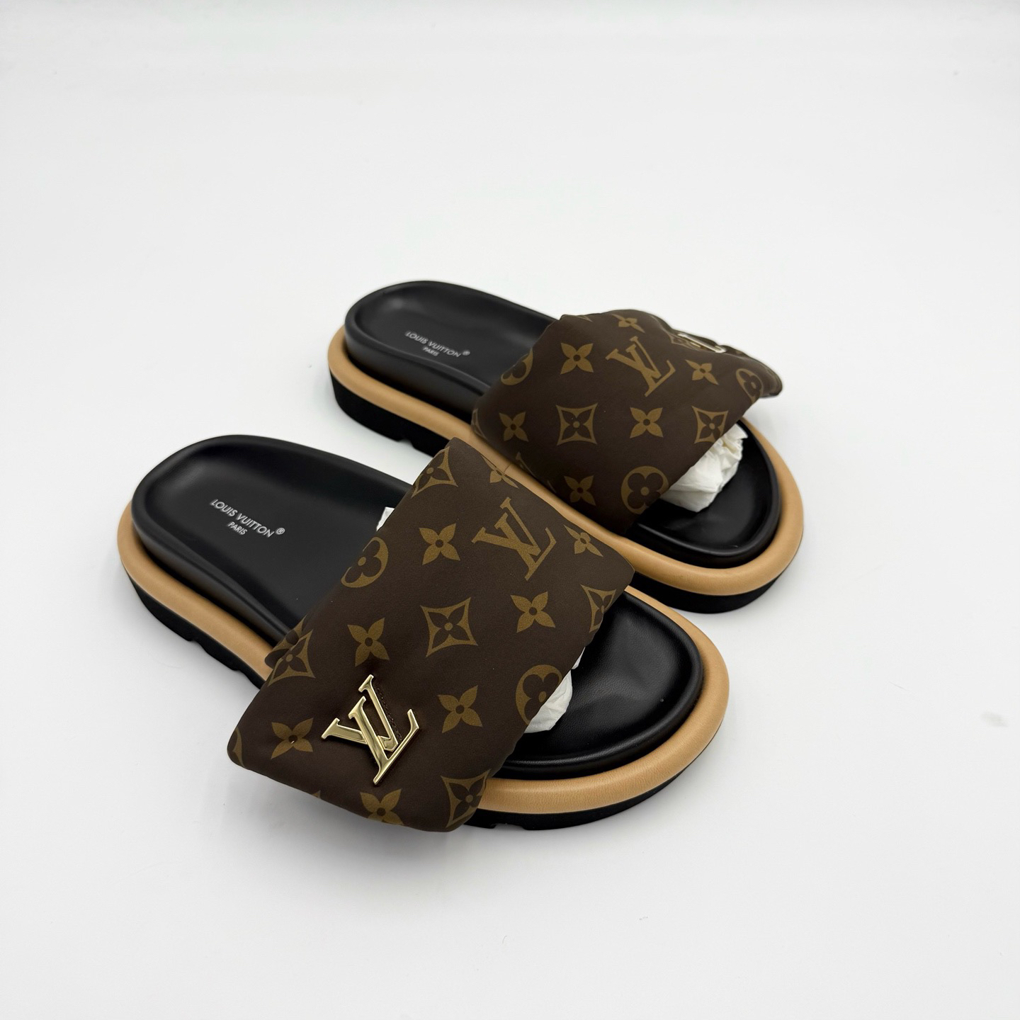 99新 LouisVuitton/路易威登 36码/棕老花魔术贴拖鞋/pp1032