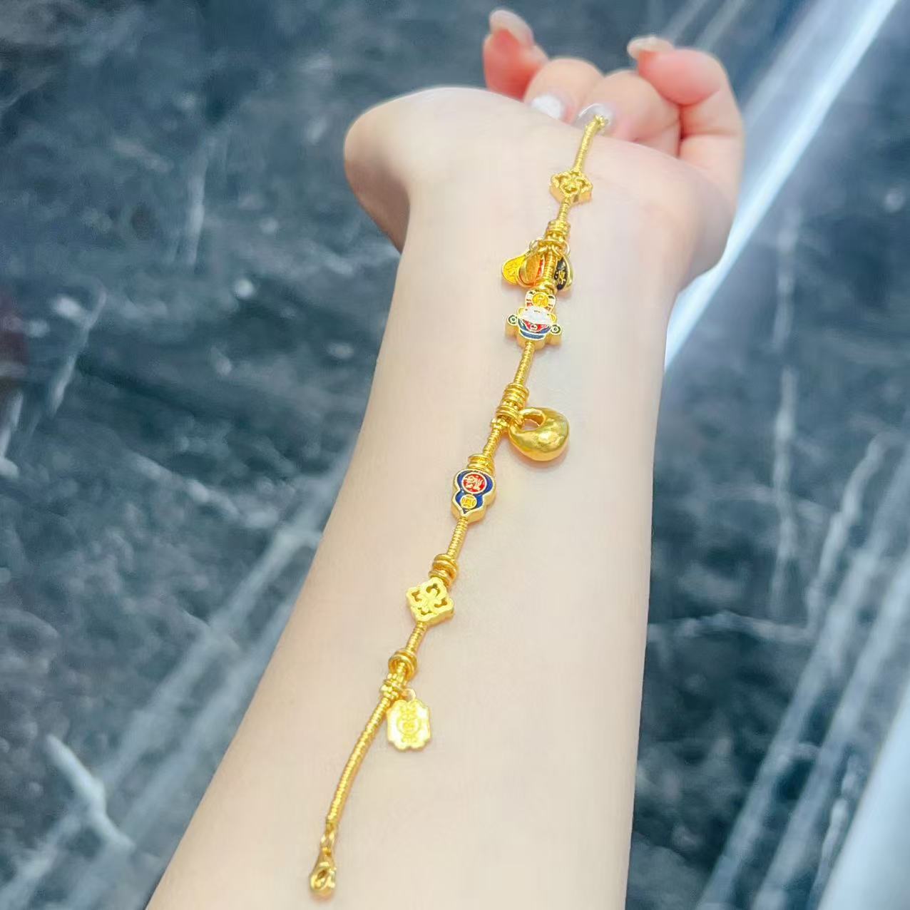 【新美源】足金999 烧蓝工艺 财源滚滚手链18.33克