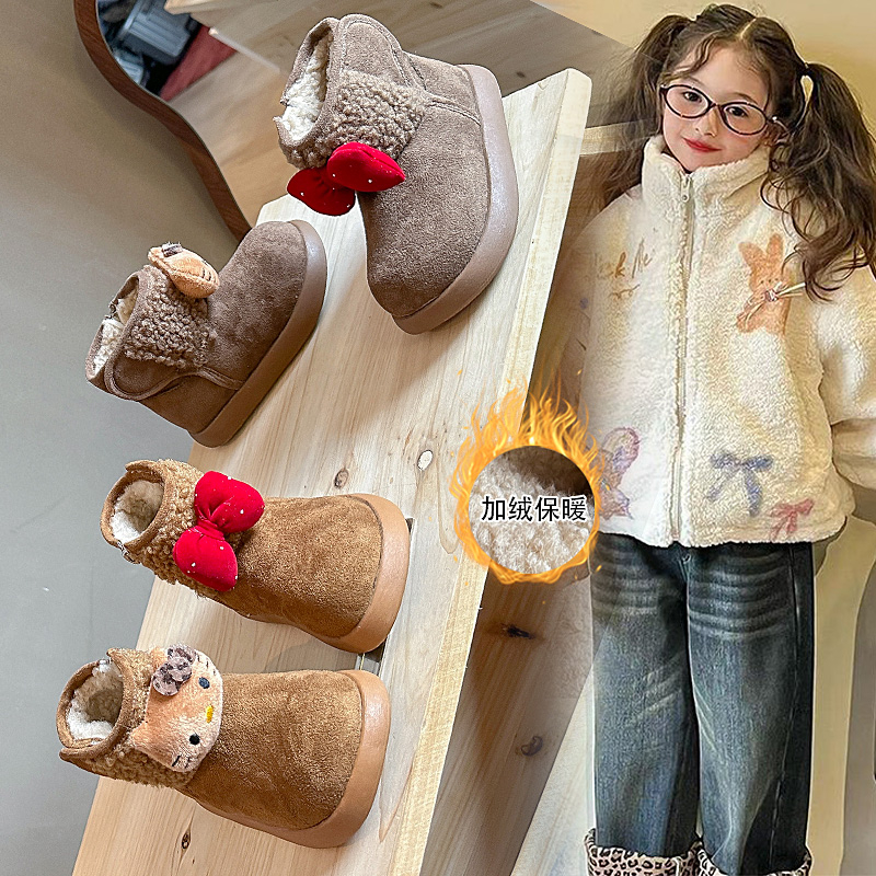 儿童冬季加绒KT猫大棉鞋宝宝休闲时尚百搭卡通雪地靴女童保暖鞋