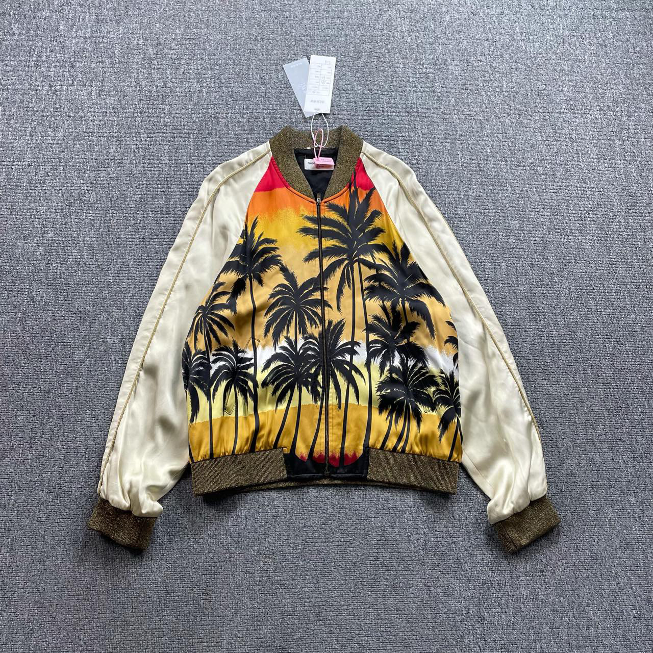 （bb）119 SAINT LAURENT 椰树丝绸棒球外套 50码/95新/污渍/601001