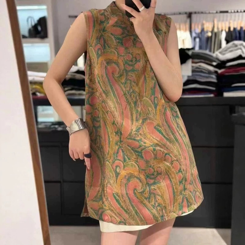 【伊一】凤尾花-新中式重工桑蚕丝香云纱无袖上衣SS26246