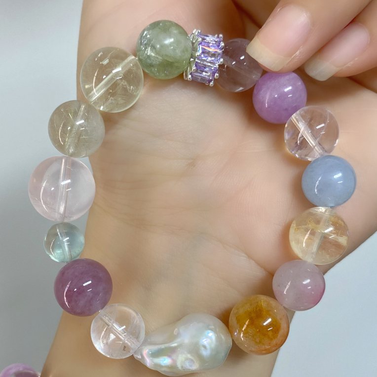 念清推荐纯天然水晶多宝黄塔绿幽灵海蓝bao手链