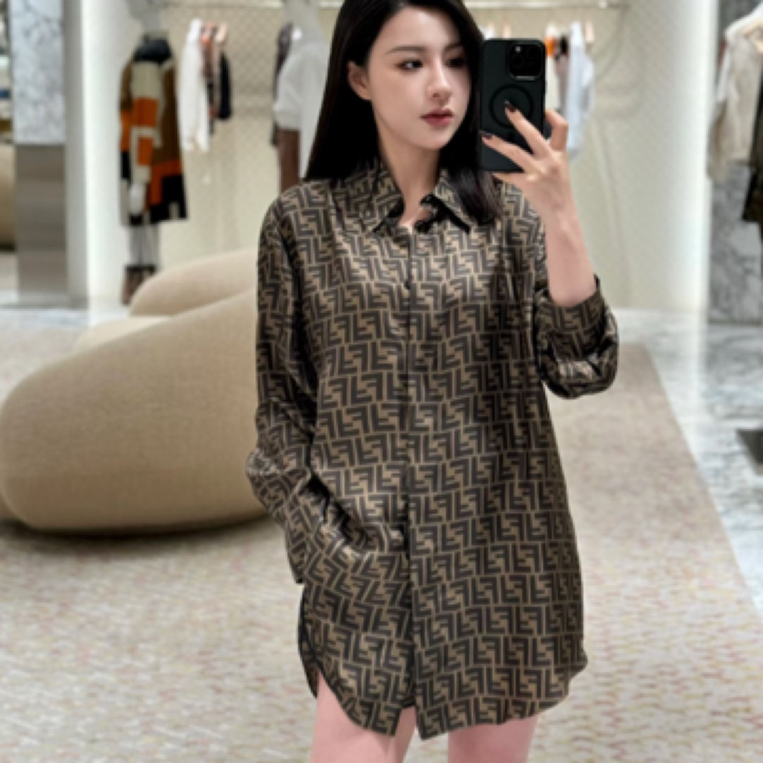 全新未使用 FENDI/芬迪 FENDI 25新款经典老花真丝衬衫