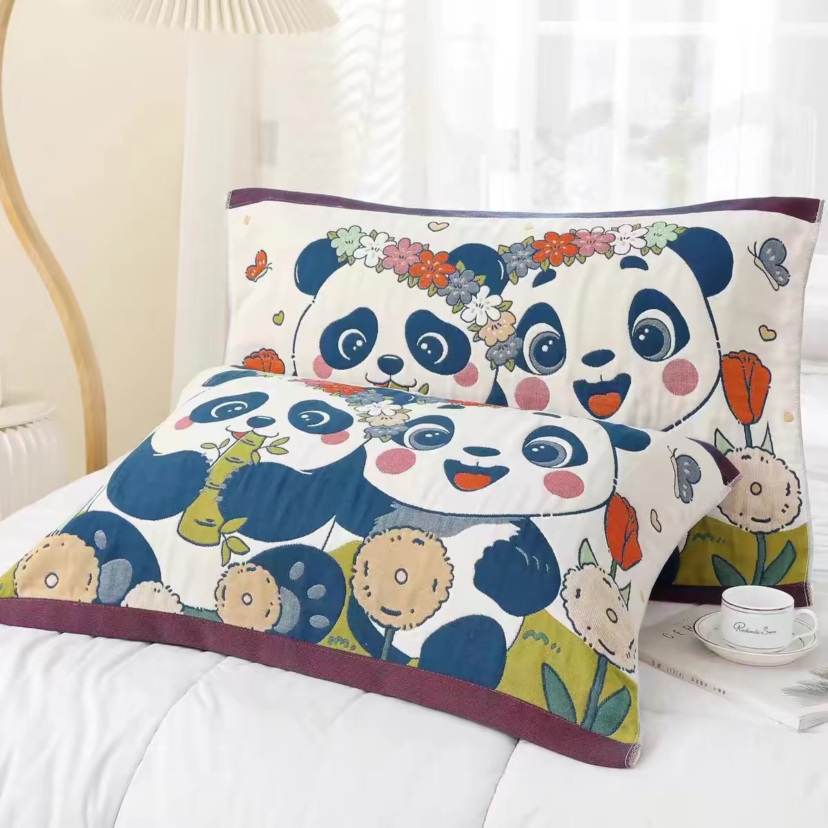 【新疆包邮】棉纱卡通枕巾加大加厚双面一对透气柔软高档吸汗防滑