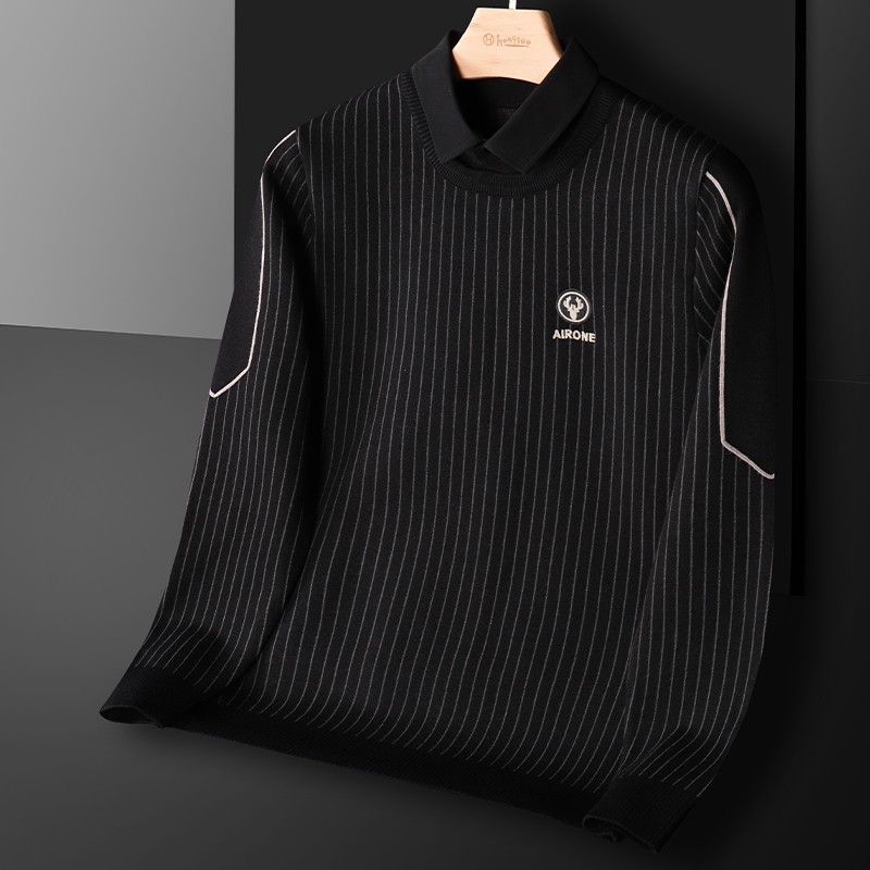 假两件针织衫男毛衣衬衫领秋冬男士毛线衣内搭打底男款上衣2122