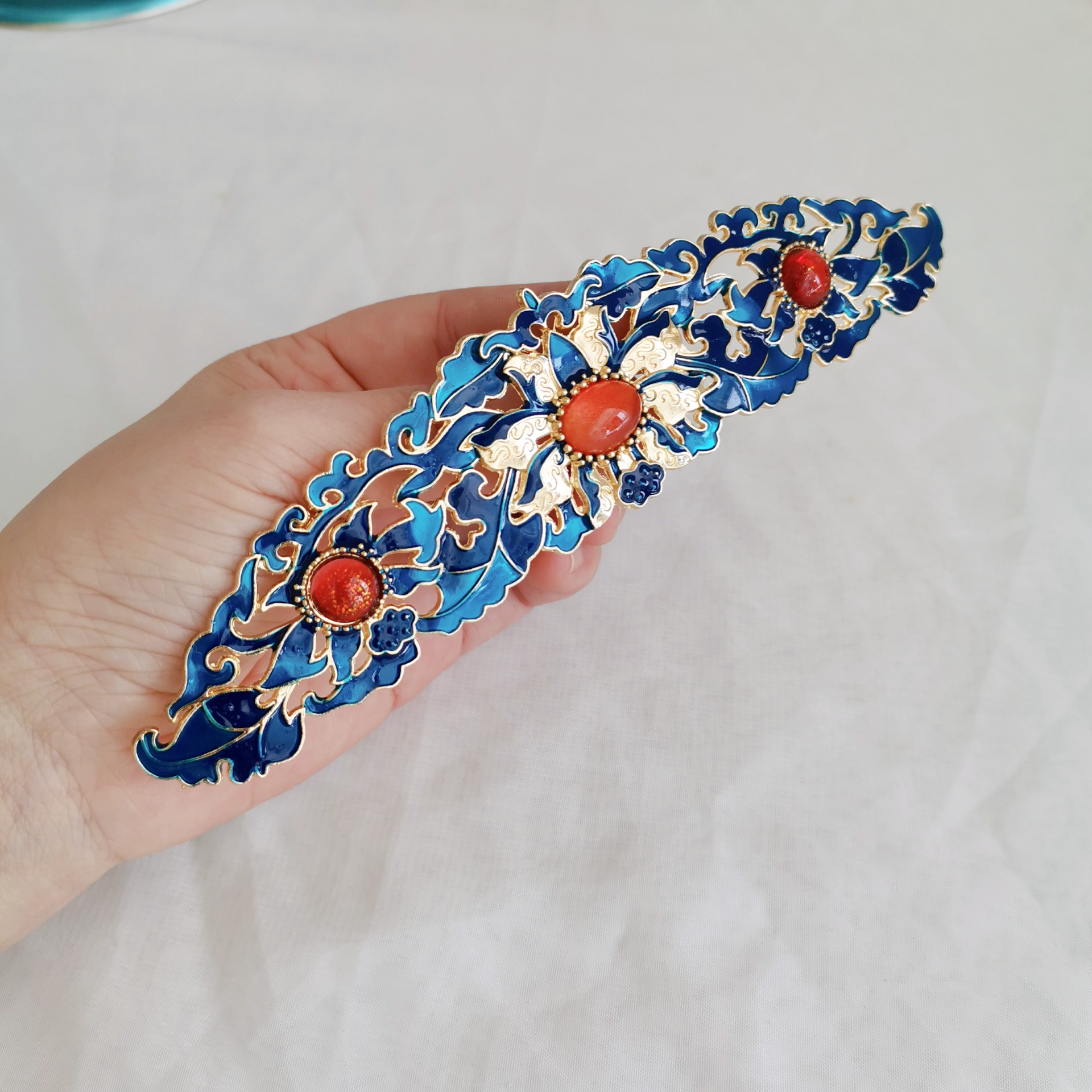 烧蓝仿点翠景泰蓝发冠