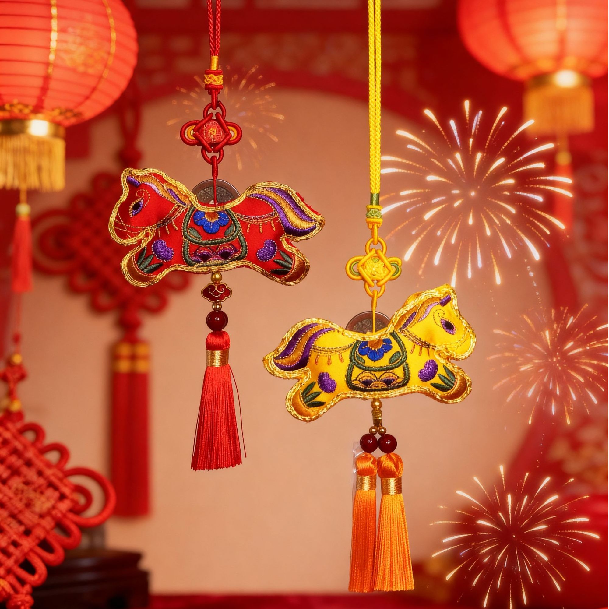 【南宫秀文创】新中式国风传统真丝盘金绣小马挂件