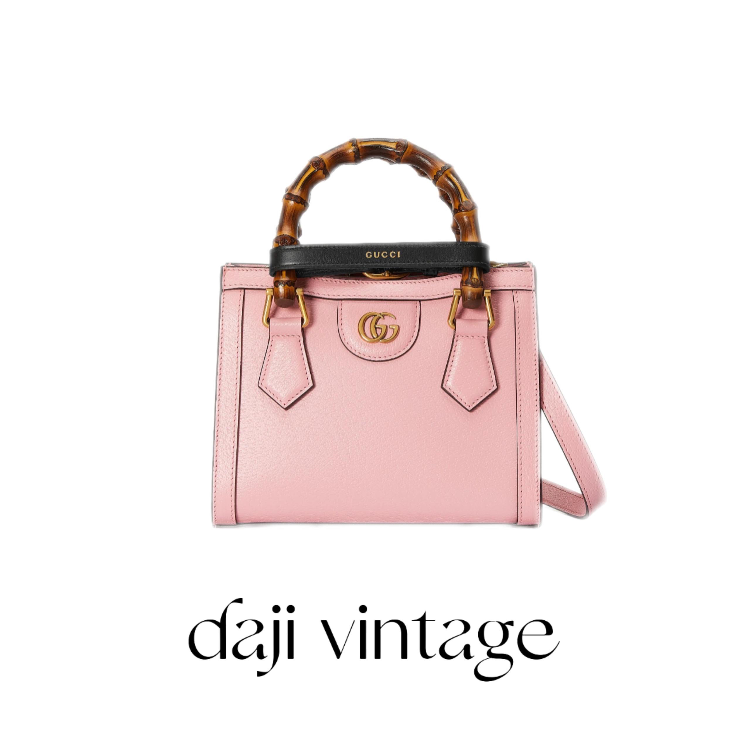 95新 GUCCI/古驰 大吉中古3/粉色迷你Diana竹节手柄手提包