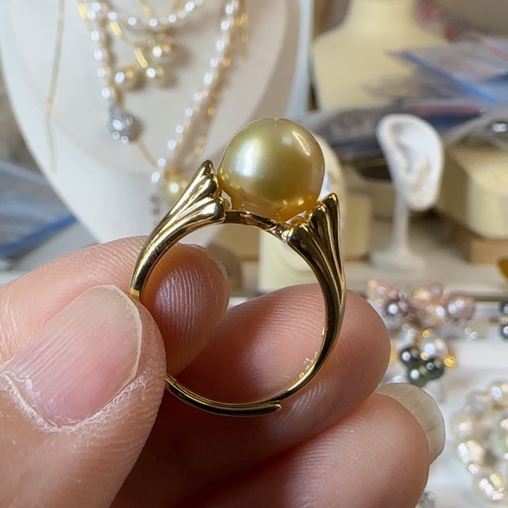 海水珍珠南洋金珠克旭卡9到10有瑕点银S925镶嵌