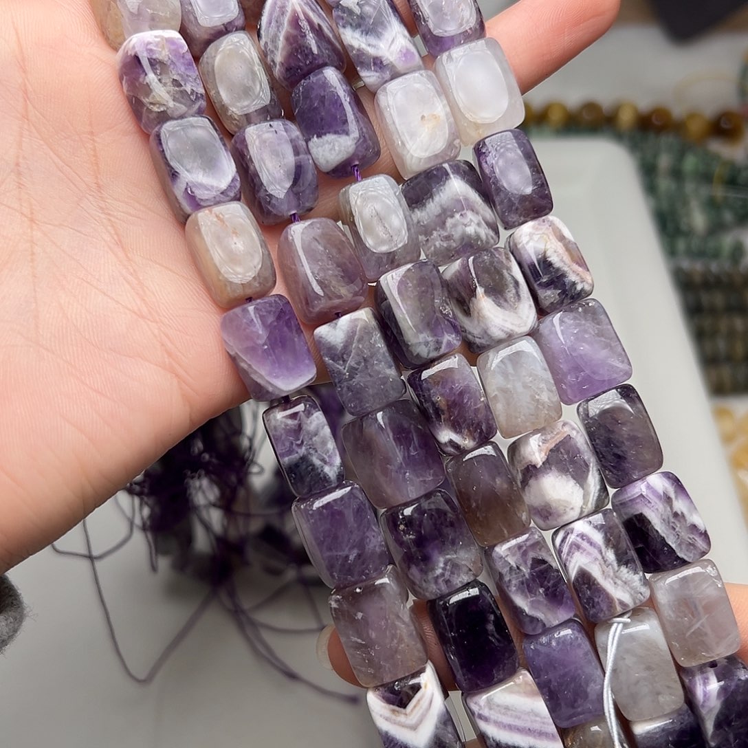 玛瑙/玉髓合金珠宝半成品I274。10mm天然梦幻紫水晶长方糖一条