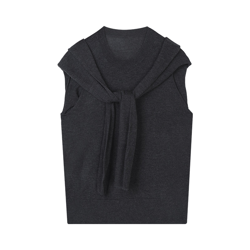 十三行~羊毛圆领针织两穿坎肩无袖套头款毛衣#56515