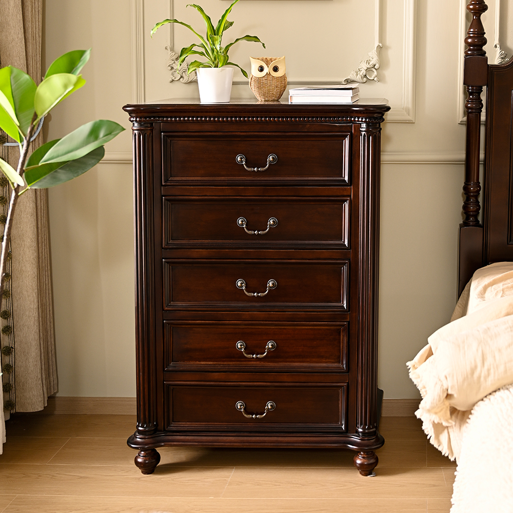 复古美式实木斗柜金丝檀木实木客厅储物五斗柜卧室床尾收纳高斗柜