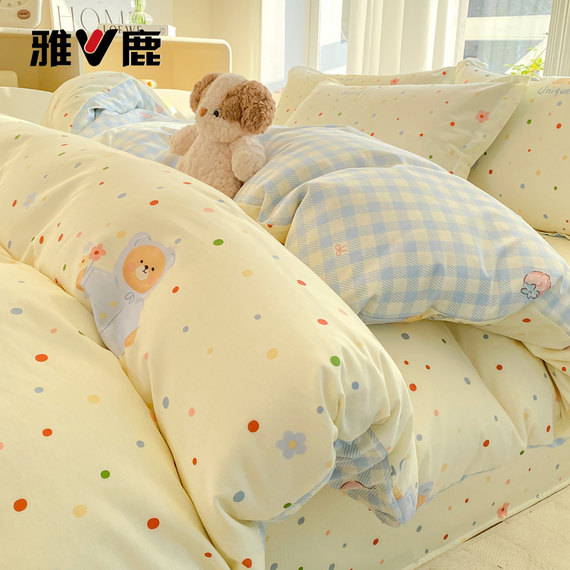 雅鹿床上四件套纯棉100全棉印花床单被套床笠三件套学生宿舍床品商品图