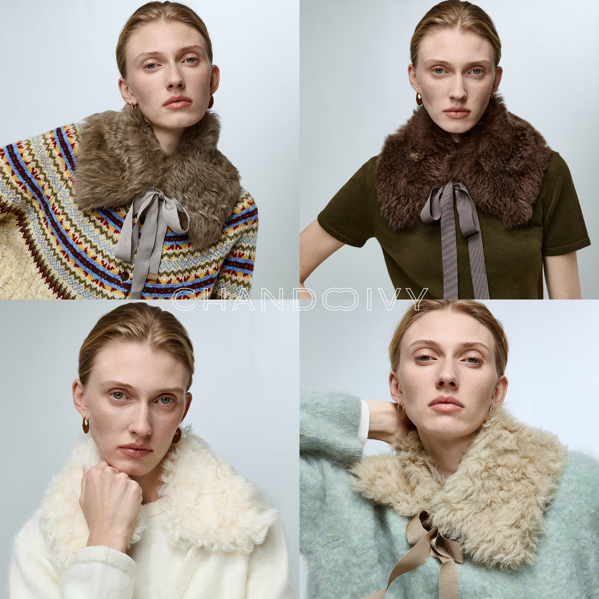 CHANDOOIVY羊卷毛皮毛一体缪风造型感百搭围脖毛领