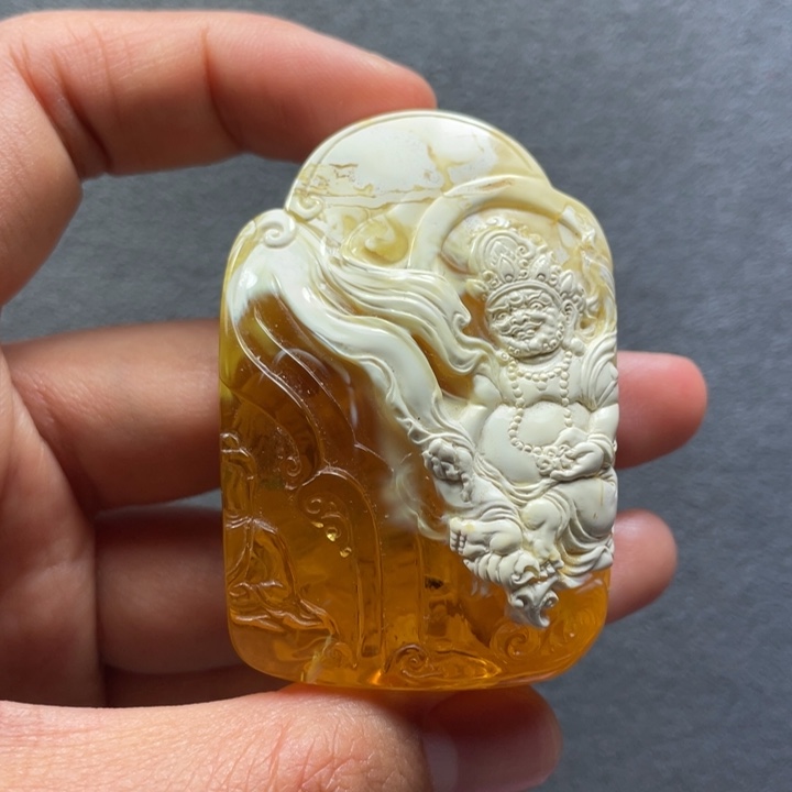 蜜蜡裸石未镶嵌黄财神