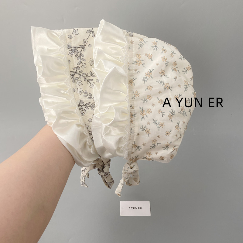 女宝宝帽子春秋薄款季包耳帽甜美碎花花边公主帽婴幼儿超萌护耳帽