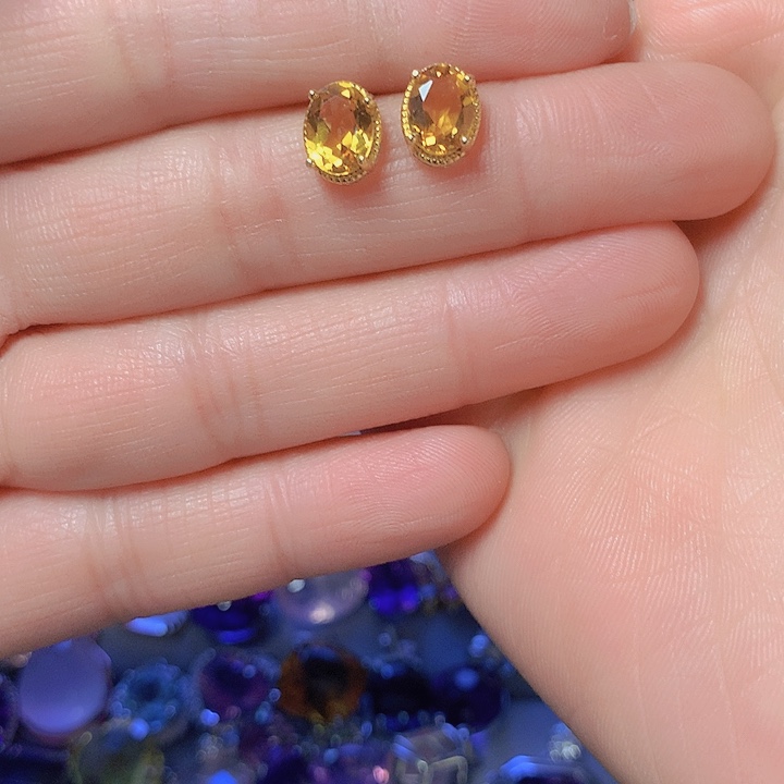 黄晶耳饰银S925镶嵌柔**心