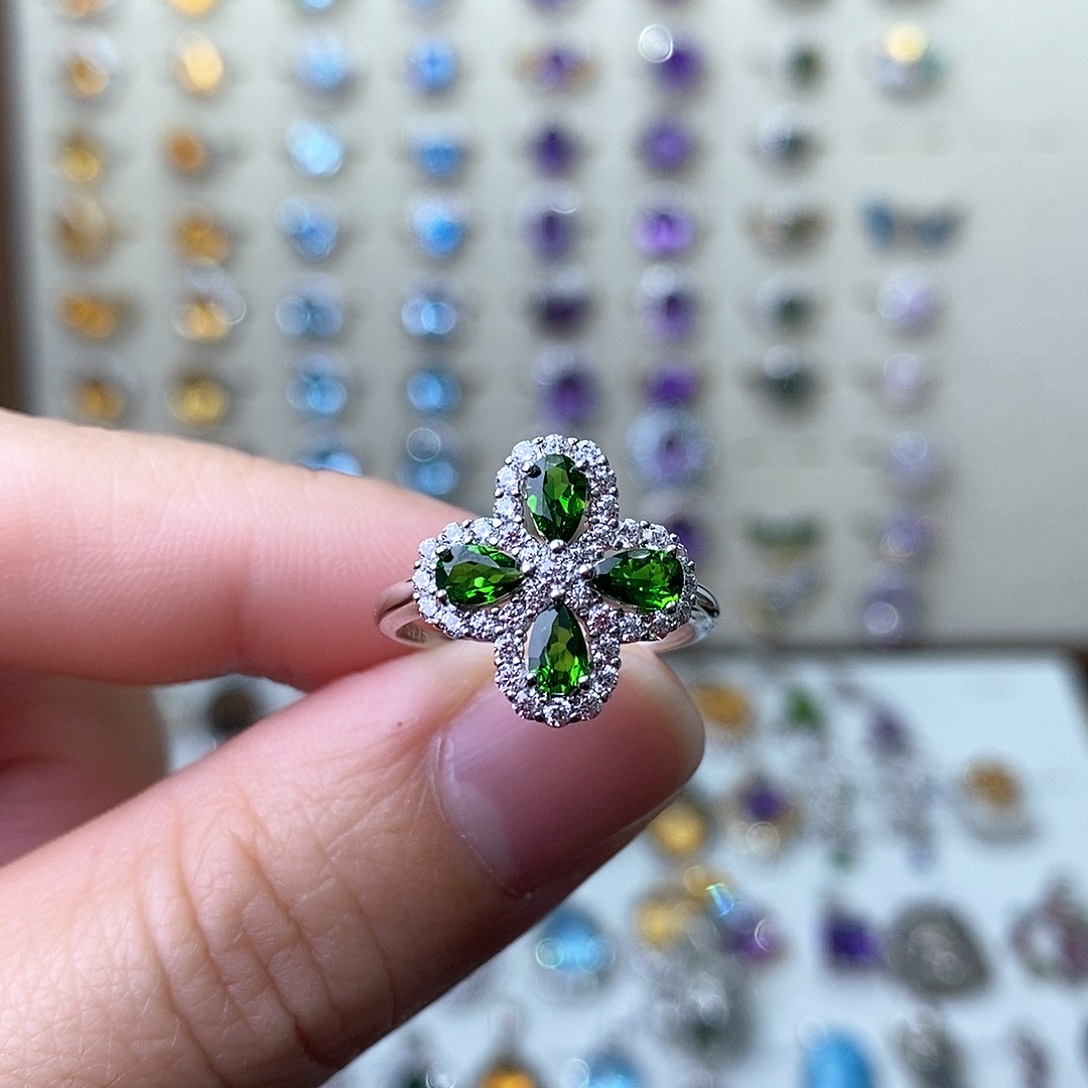 透辉石戒指银S925镶嵌需要证书备注