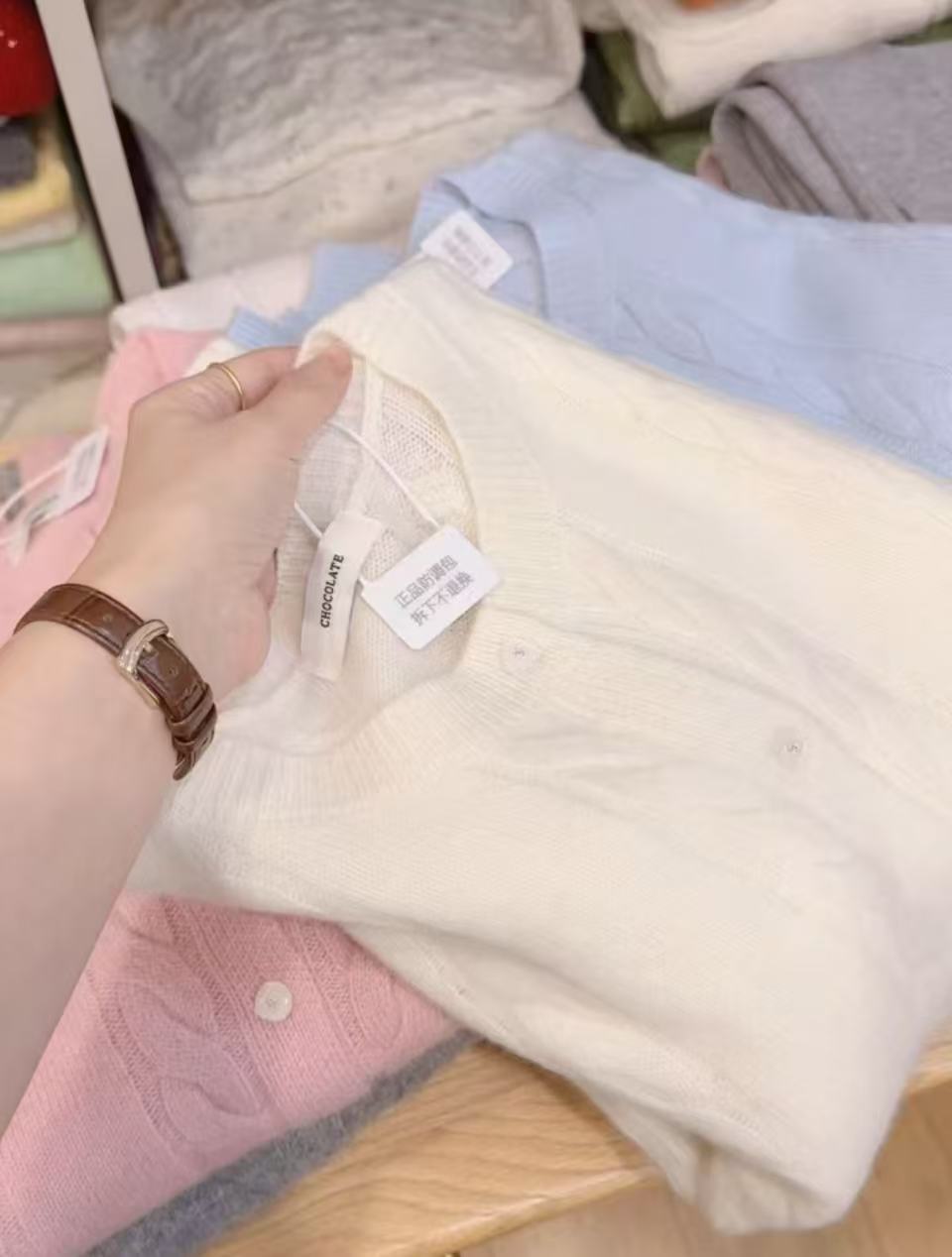 七言家高货100%羊！奶白软糯麻花毛衣开衫3305