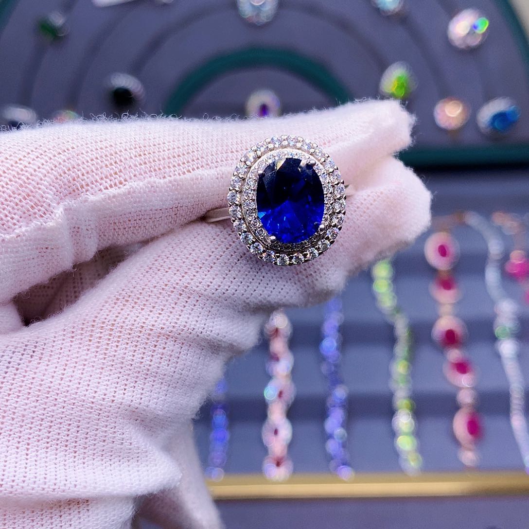 蓝宝石戒指银S925镶嵌