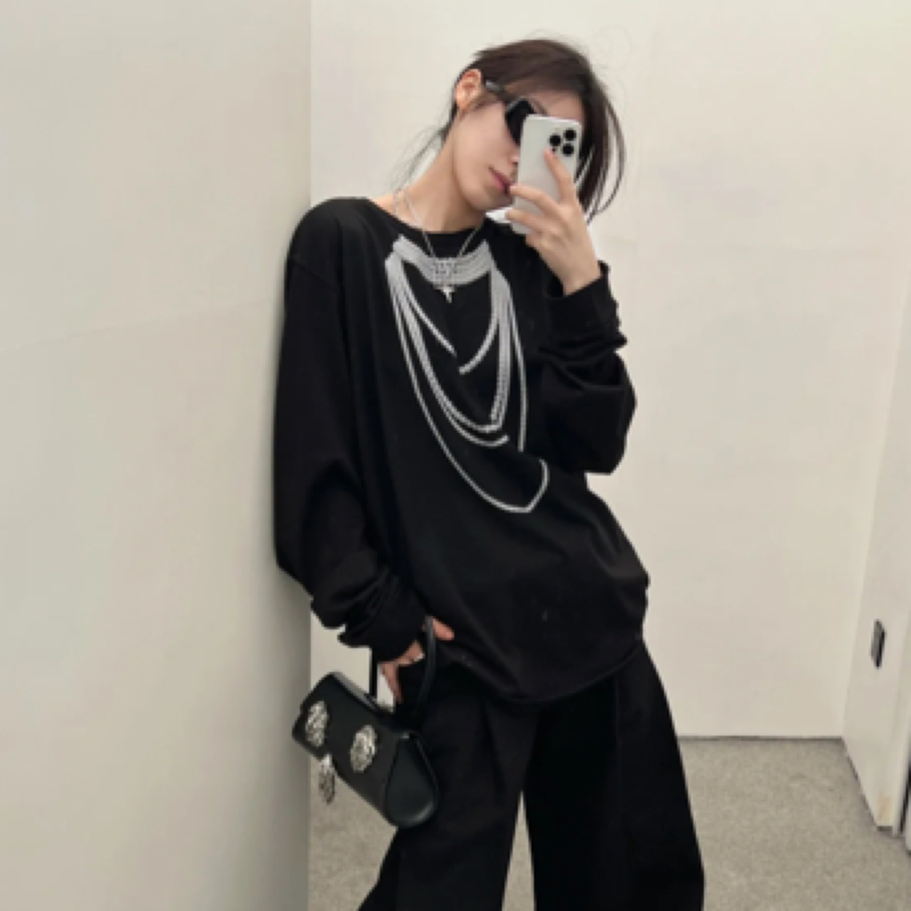 pushBUTTON 项链印花 长袖T恤