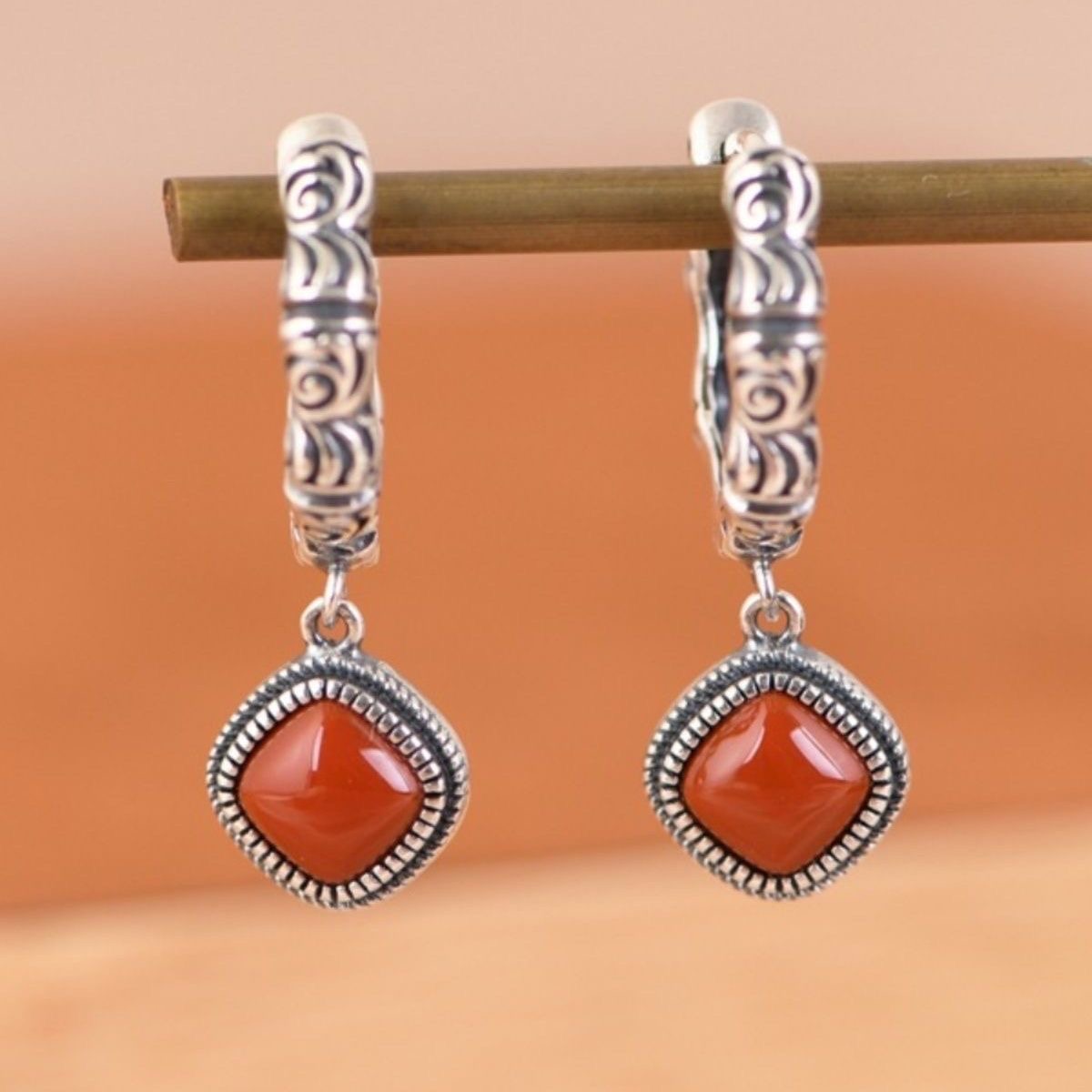 925银耳饰 唐草纹复古民族风耳饰耳圈耳扣高级感优雅文艺风饰品