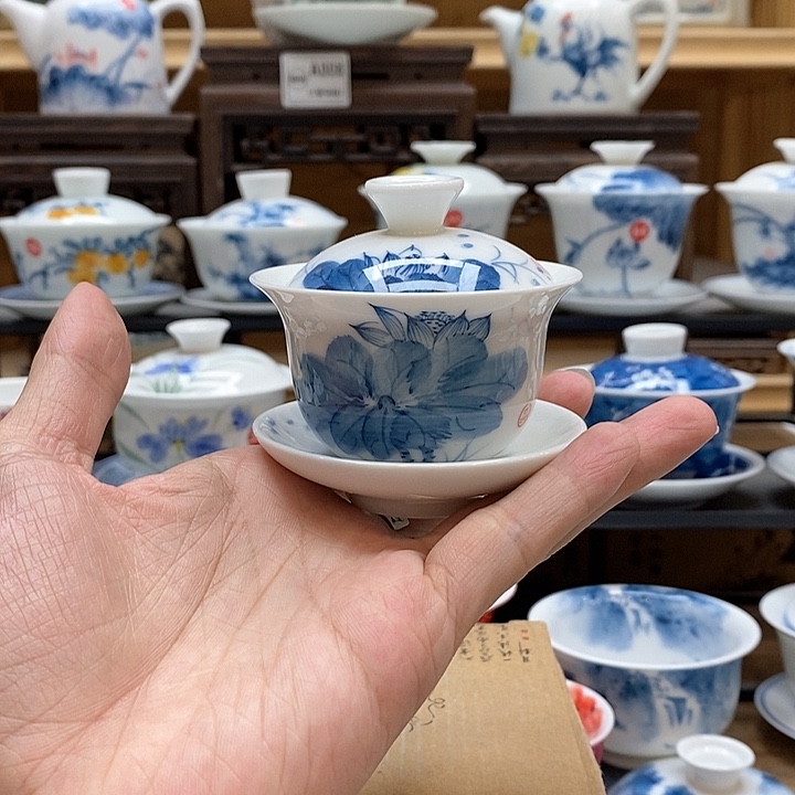 手绘望舒荷80cc釉下彩微瑕福利款