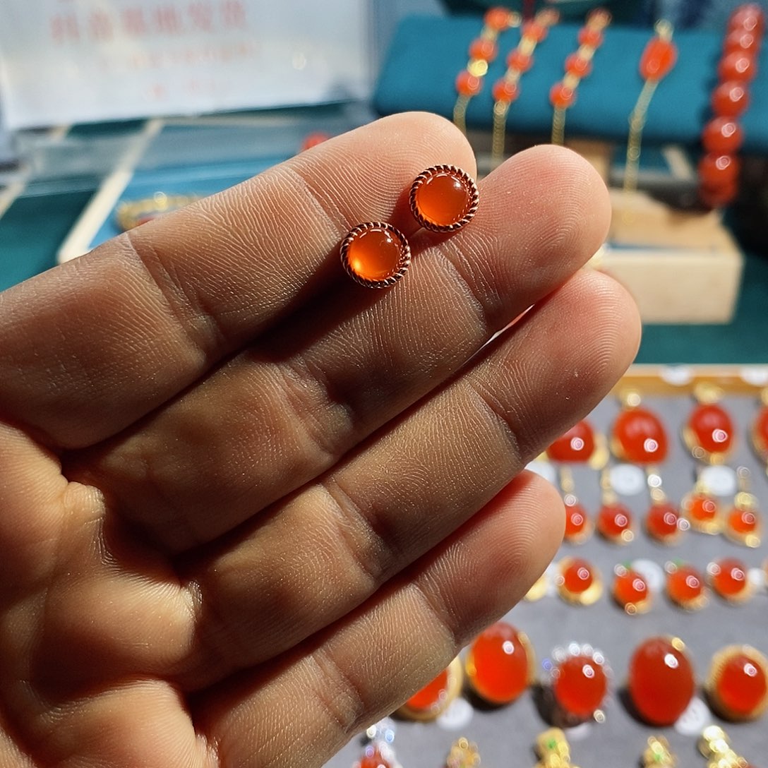 南红玛瑙耳饰银S925镶嵌