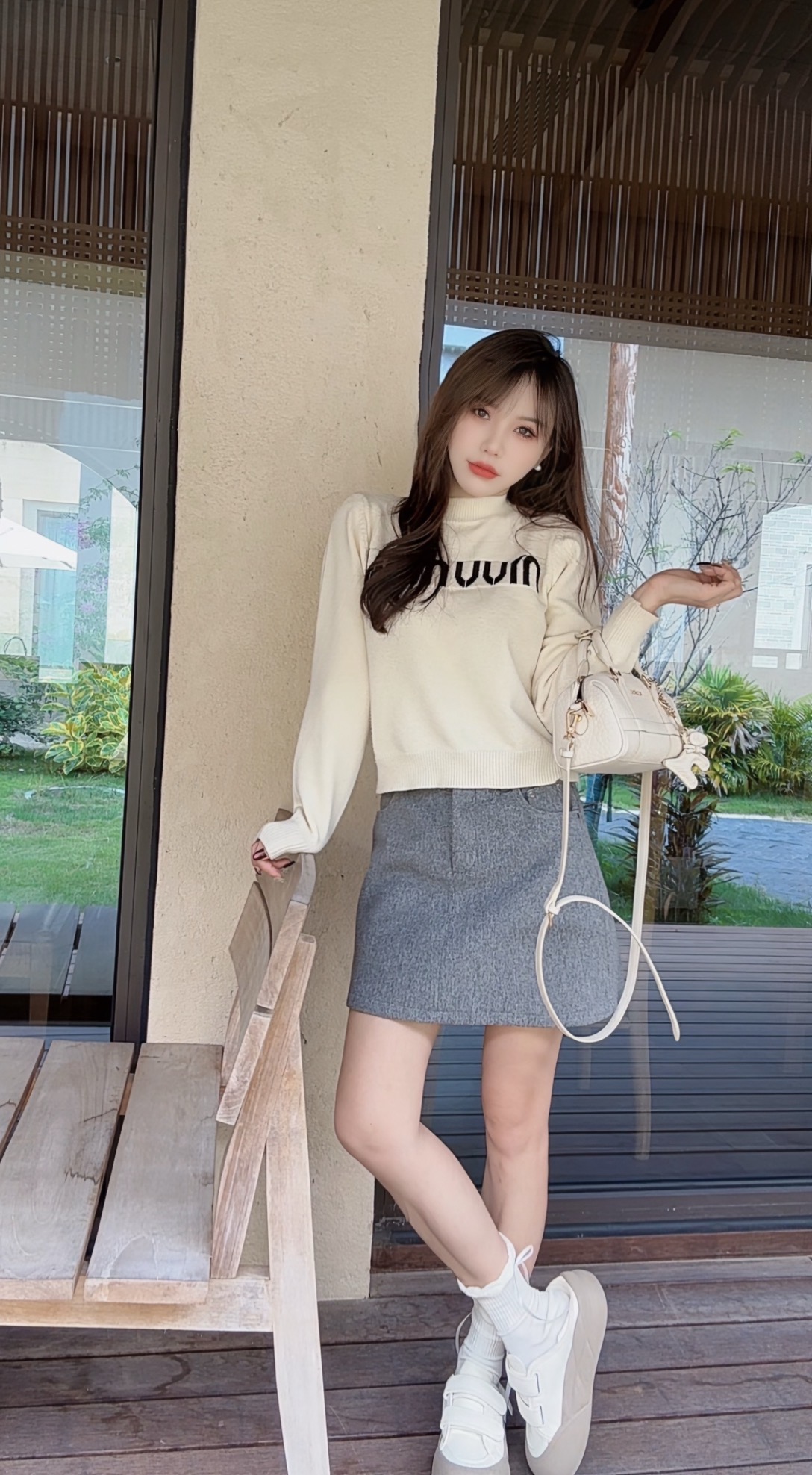 2026韩系字母印花纯色毛衣女春复古短款针织衫上衣外套H2-57