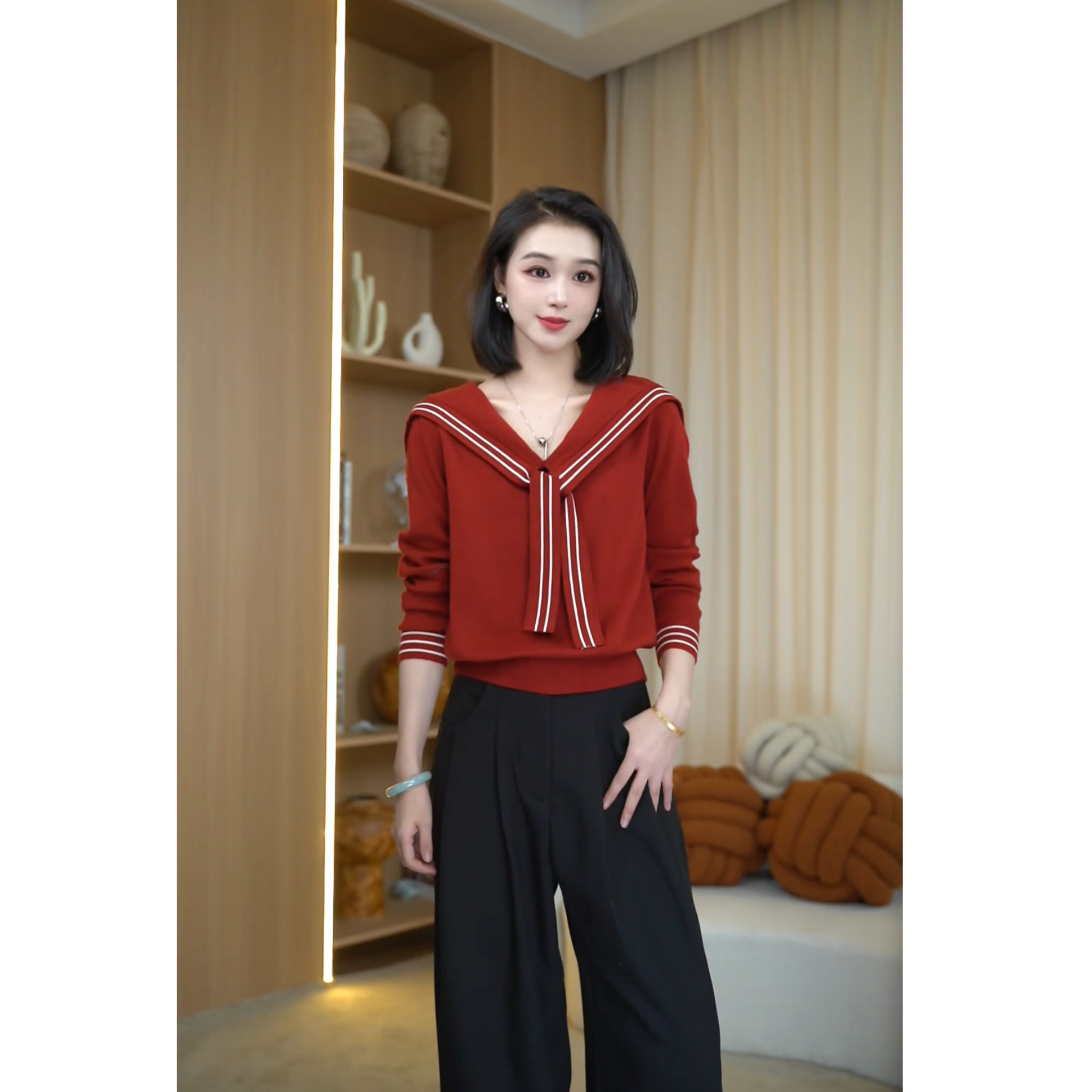 时髦洋气宽松慵懒风女款秋冬针织上衣韩系毛衣7291