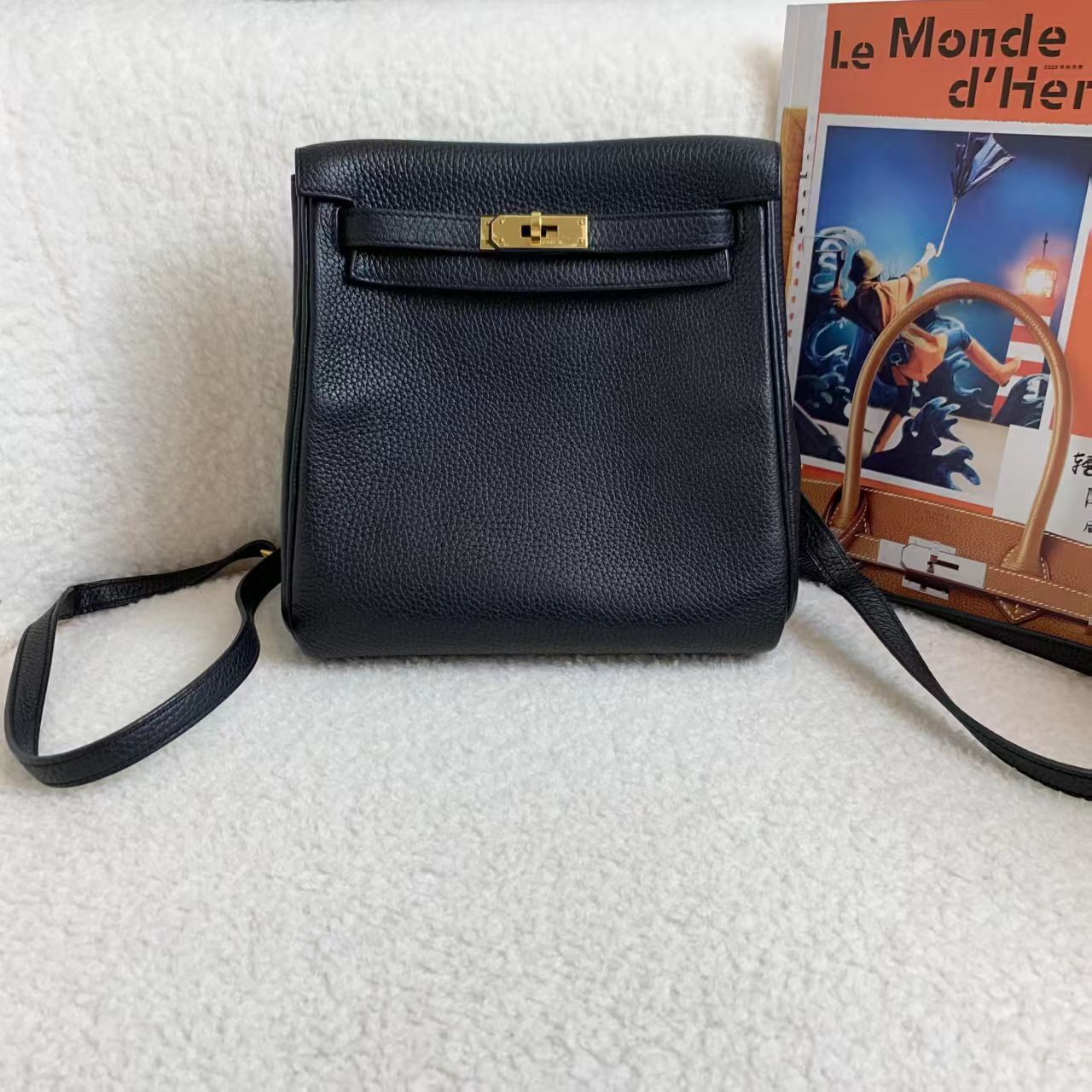 99新 Hermes/爱马仕 壹臻/黑金kelly ado22双肩包 d刻/36774304