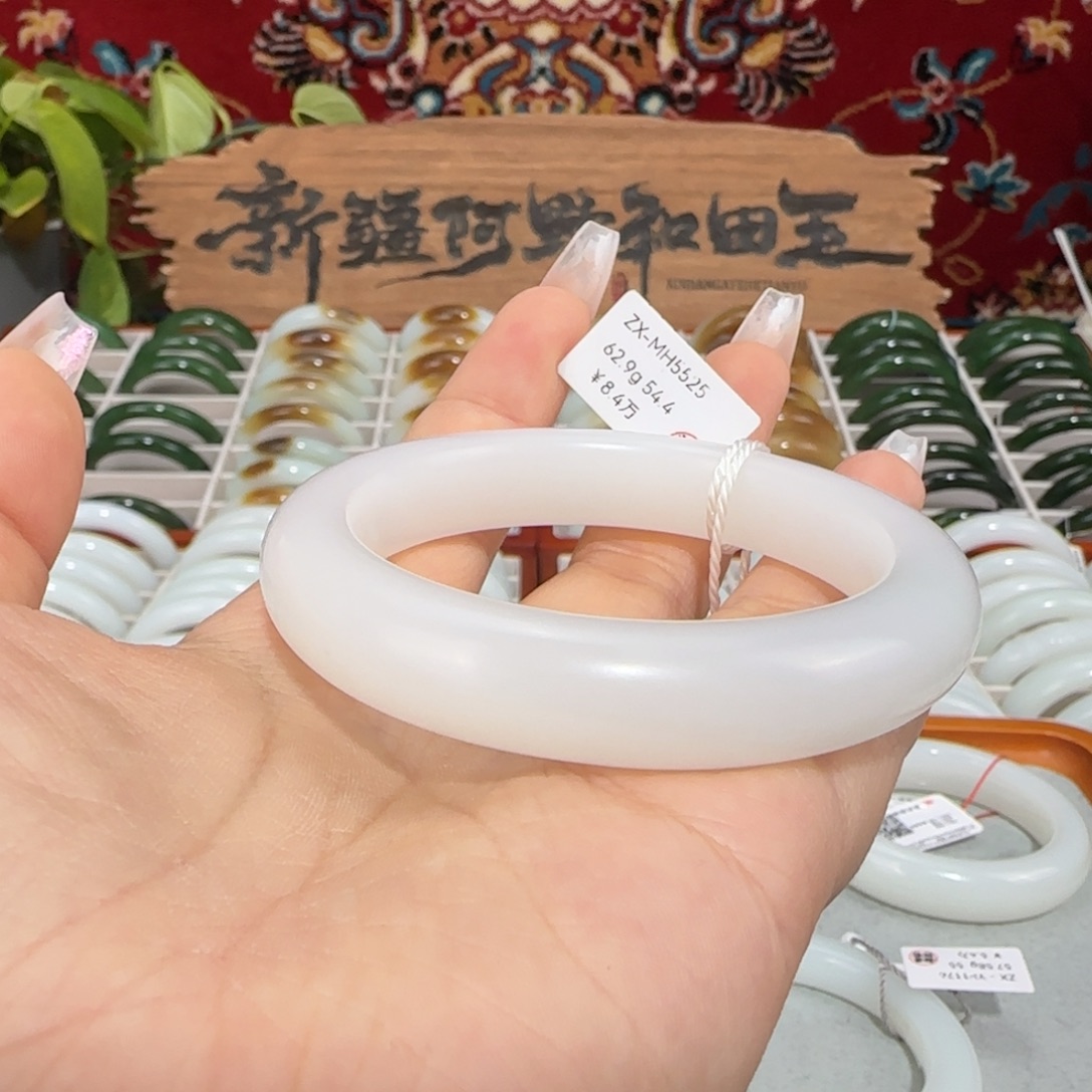 和田玉未镶嵌手镯天然和田玉羊脂白玉手镯条宽12+