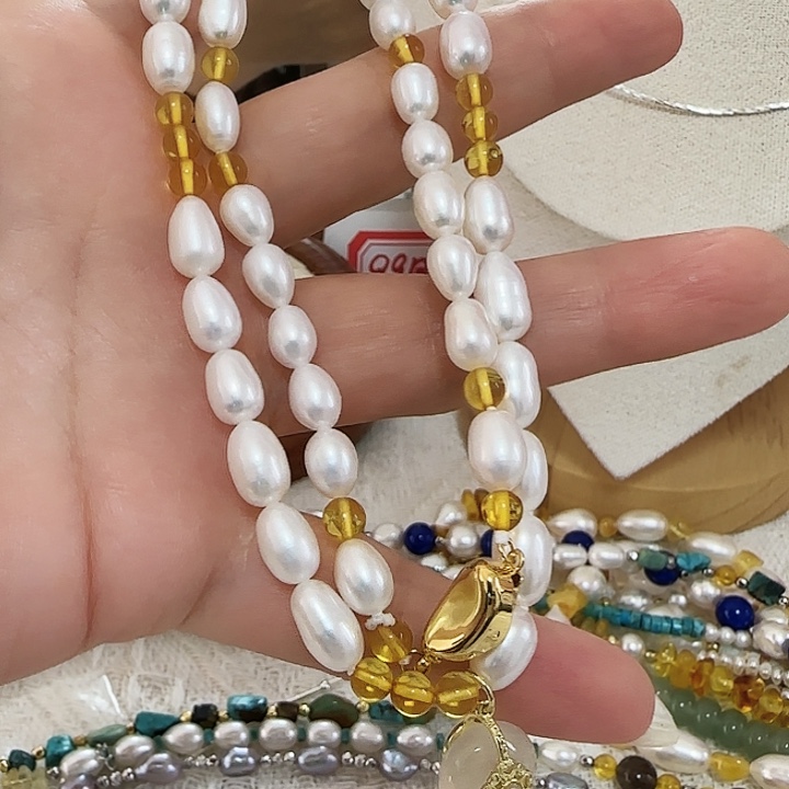 颈饰未镶嵌淡水珍珠米珠款式链有纹
