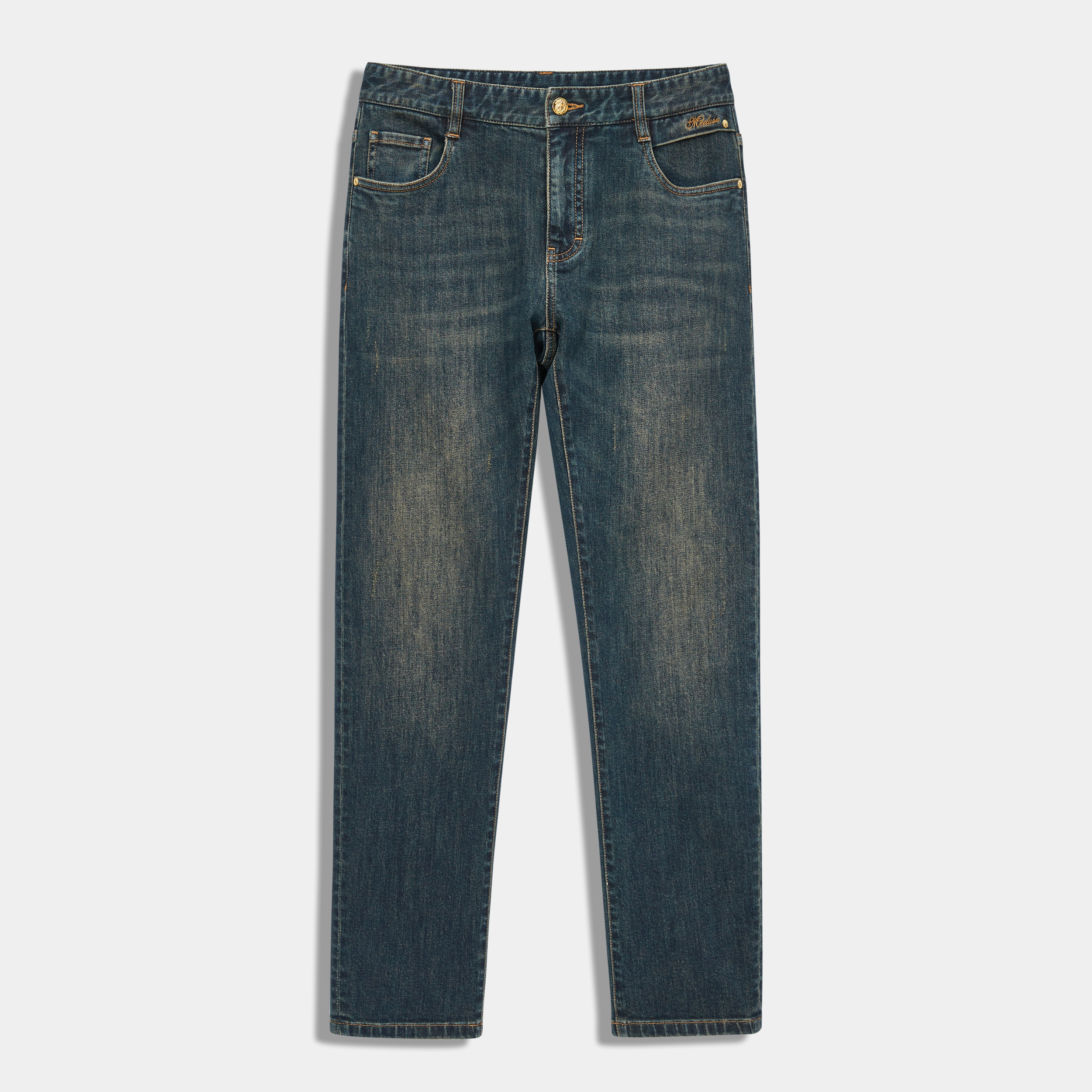 【加绒】美杜莎牛仔裤秋冬男士休闲中腰时尚百搭提花长裤子男 24040