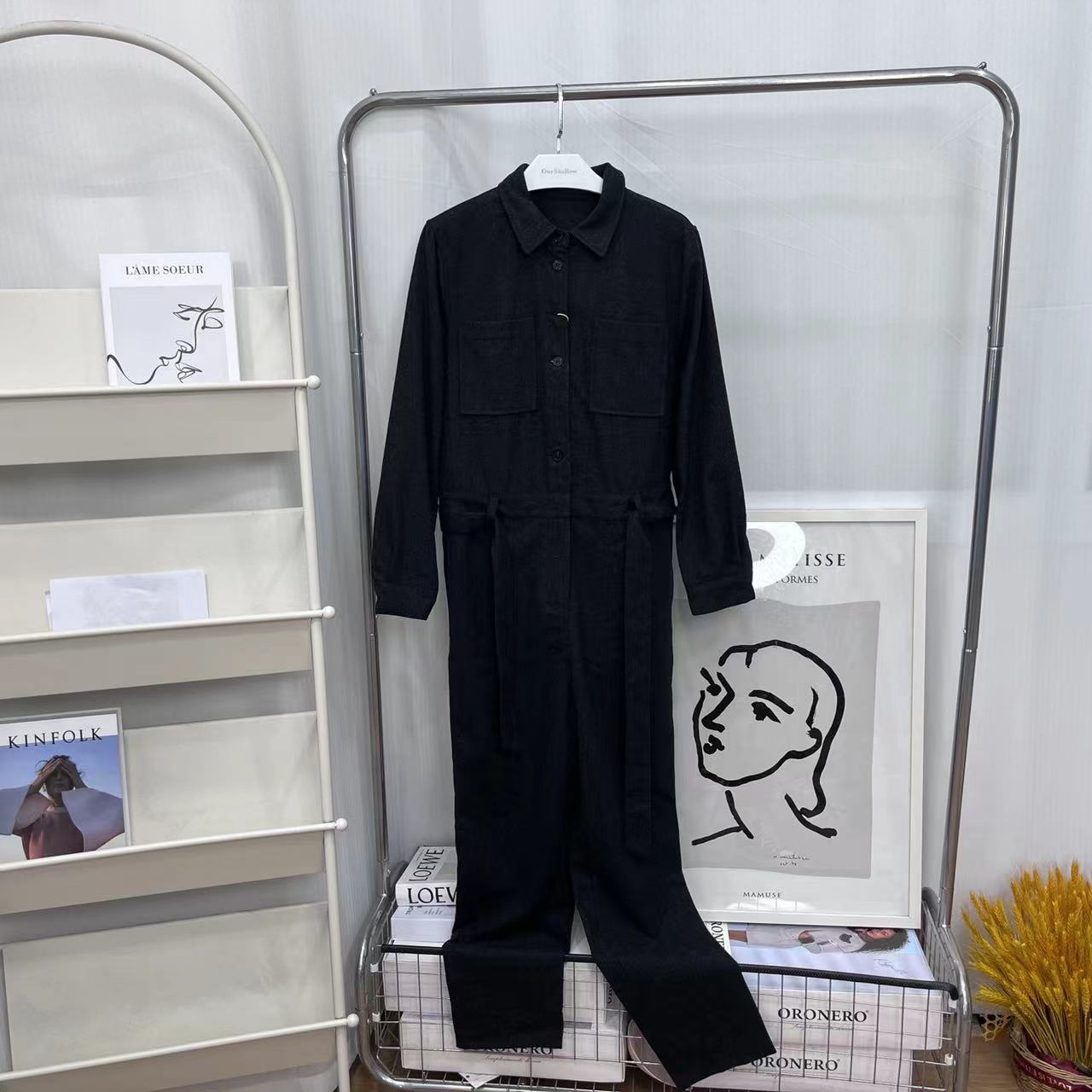 3392春秋款女士单排扣收腰羊毛连体衣