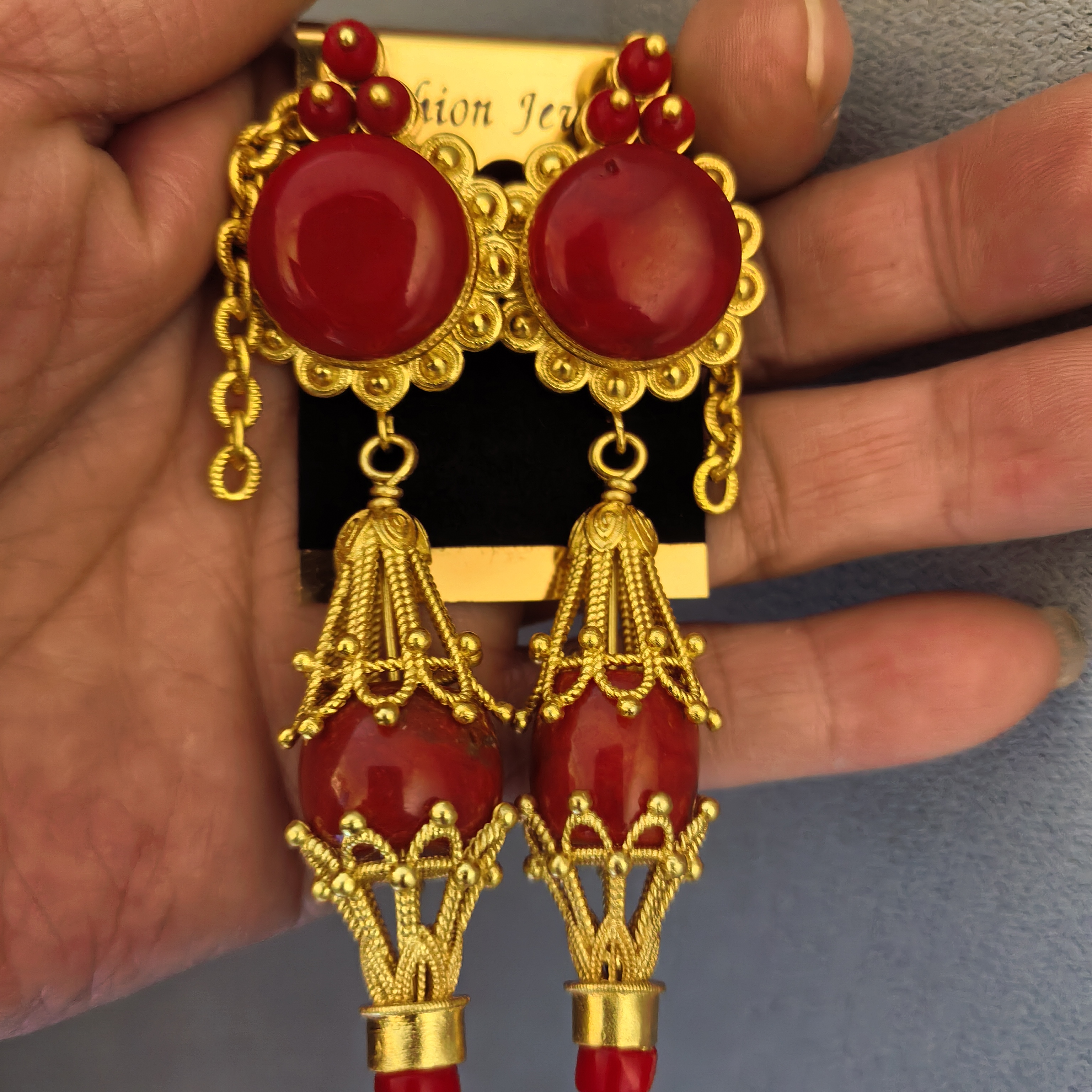 非金属亚克力耳饰  藏式民族风耳环国风简约手工阿卡红挂环新款