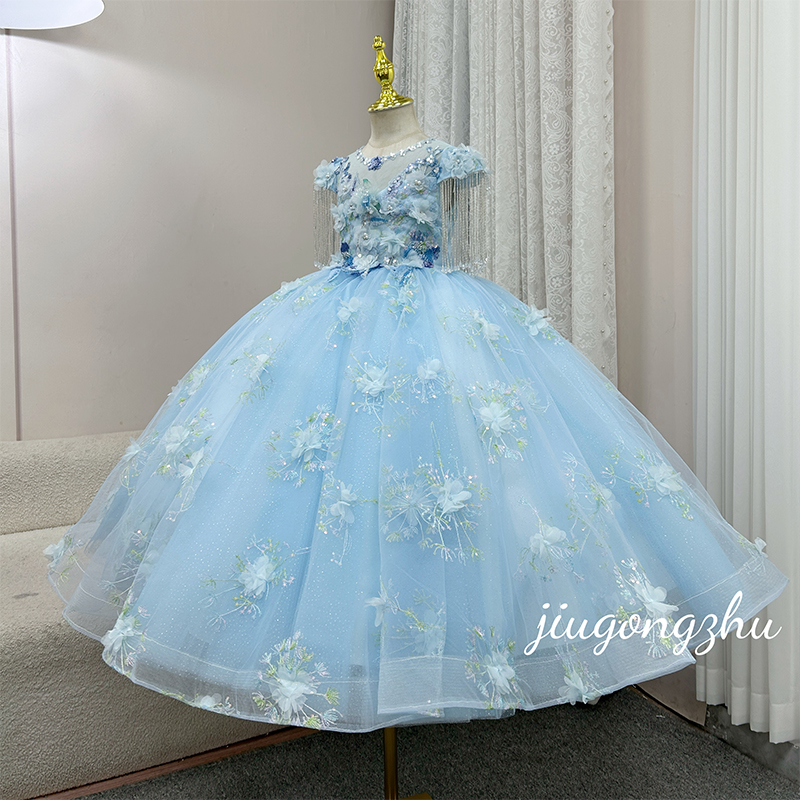 【花漾公主】蓝色女童主持礼服礼服礼服蓬蓬纱公主裙