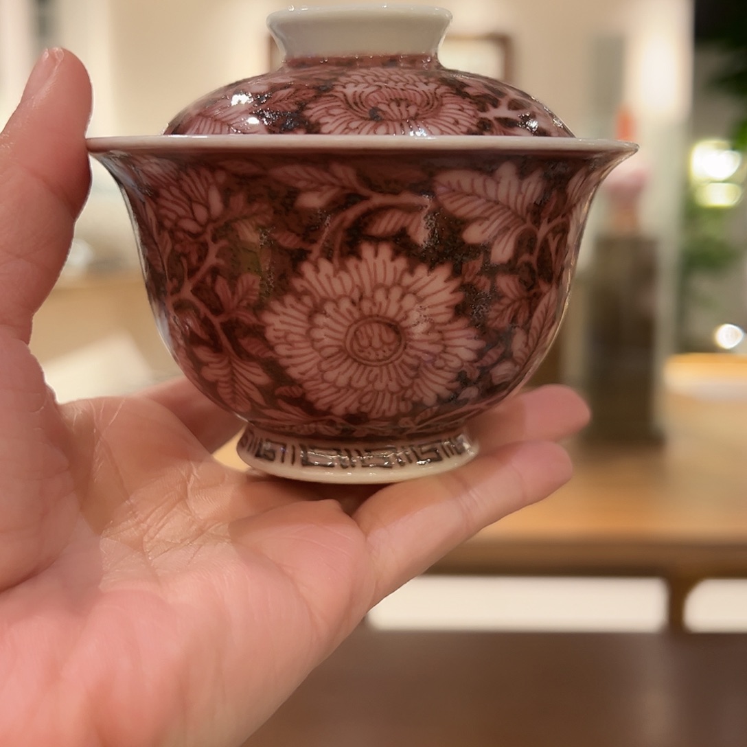 微瑕元青拙手原矿青花盖碗