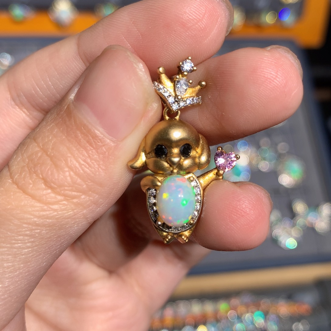 银S925镶嵌欧泊欧泊吊坠y