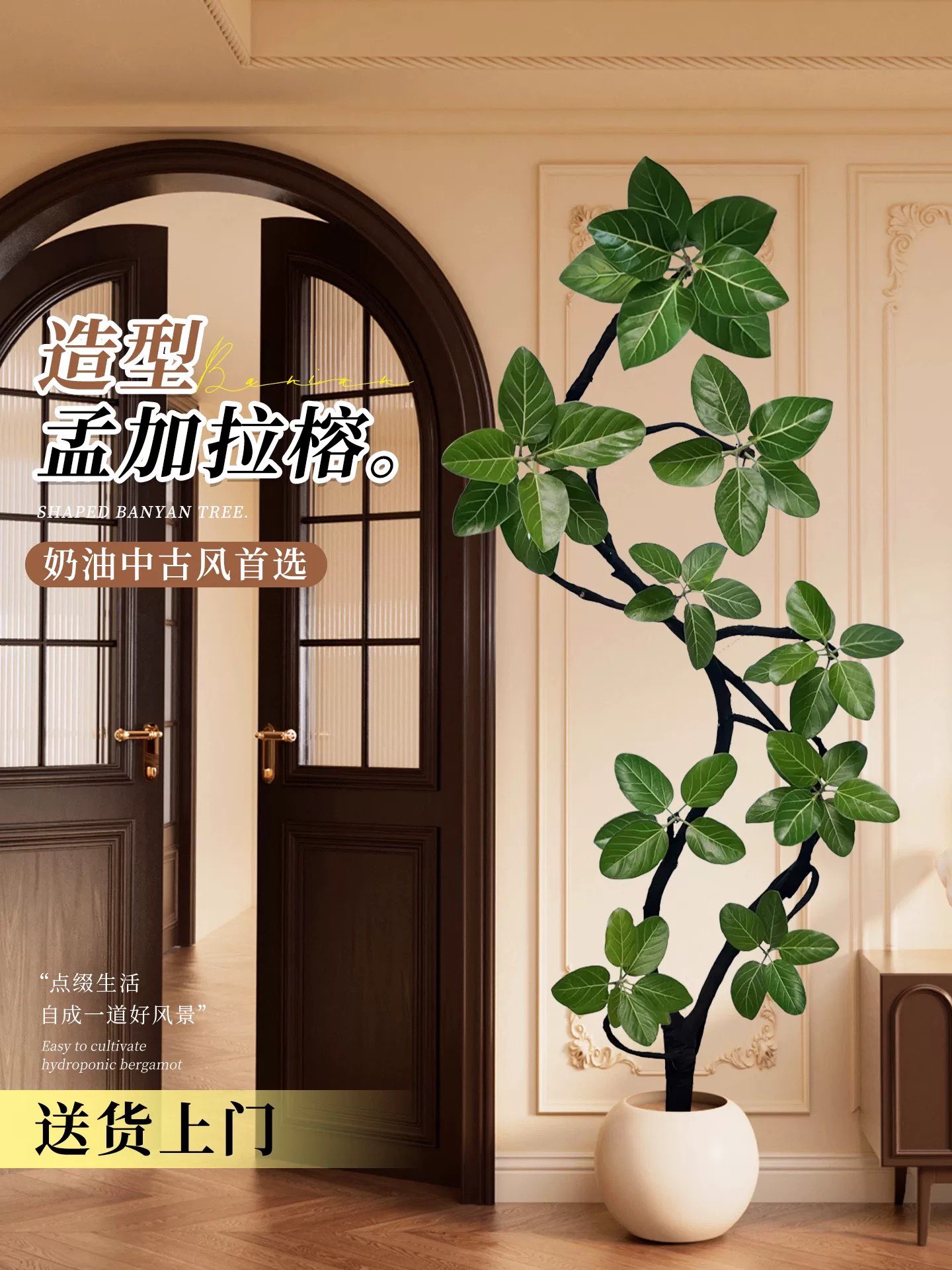 壹心造型植物简单养护阳台办公室净化空气孟加拉榕树绿植盆栽室内