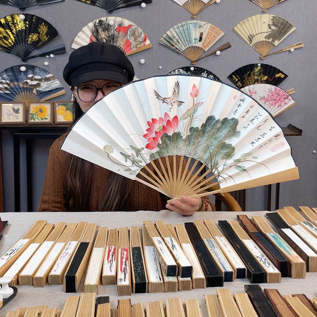 书法10寸玉竹-纯手绘-文玩扇骨（默认粘好）