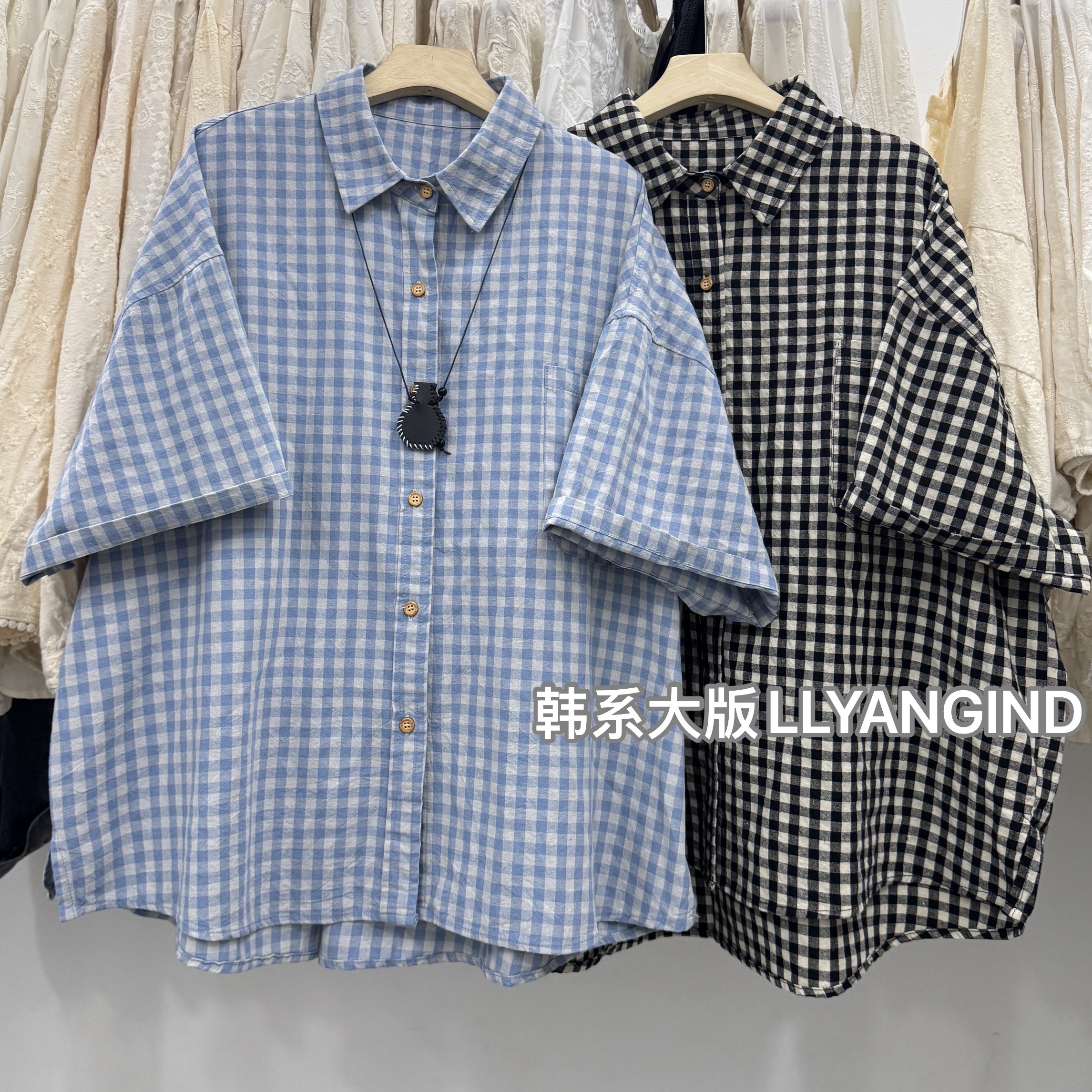 格子~25夏季！韩系宽松大版文艺休闲百搭彩色设计感轻薄上衣衬衫女